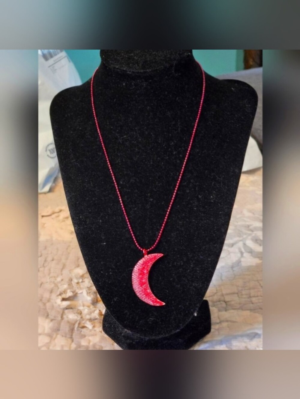 By Alexa Rae NWOT Crescent Moon Necklace Dark Red